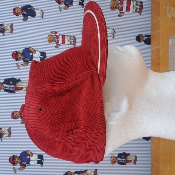 Vintage 80s red & white brim trim corduroy blank panel casual snapback hat cap - Picture 5 of 7